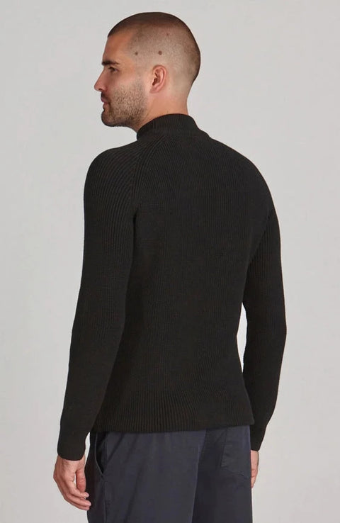 Mens Midweight Cotton Ribbed Mock Turtle Neck Jumper Black