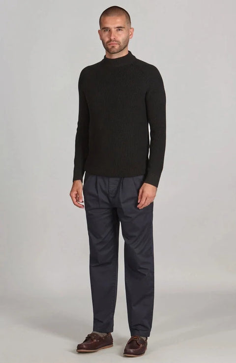 Mens Midweight Cotton Ribbed Mock Turtle Neck Jumper Black