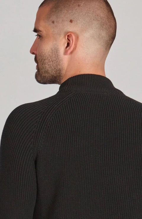 Mens Midweight Cotton Ribbed Mock Turtle Neck Jumper Black