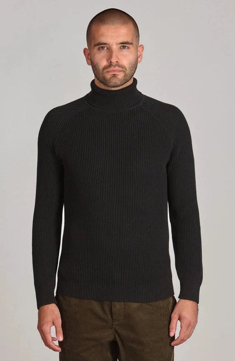Mens Midweight Cotton Ribbed Roll Neck Jumper Black