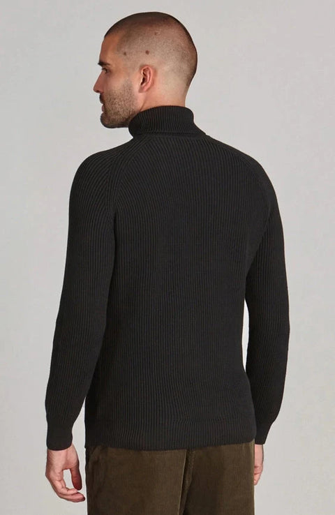 Mens Midweight Cotton Ribbed Roll Neck Jumper Black