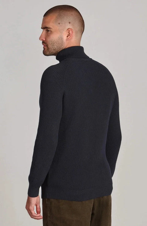 Mens Midweight Cotton Ribbed Roll Neck Jumper Navy