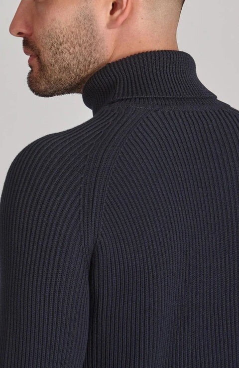 Mens Midweight Cotton Ribbed Roll Neck Jumper Navy