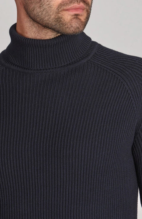 Mens Midweight Cotton Ribbed Roll Neck Jumper Navy