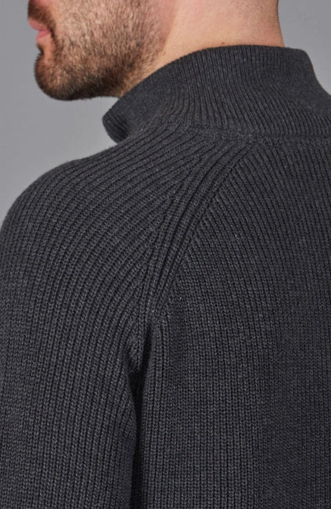 Mens Midweight Cotton Zip Neck Jumper Anthracite Grey