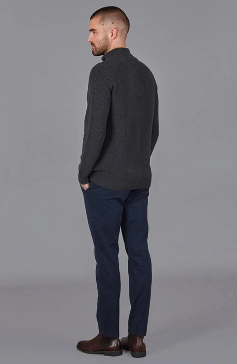 Mens Midweight Cotton Zip Neck Jumper Anthracite Grey