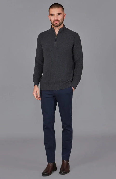 Mens Midweight Cotton Zip Neck Jumper Anthracite Grey