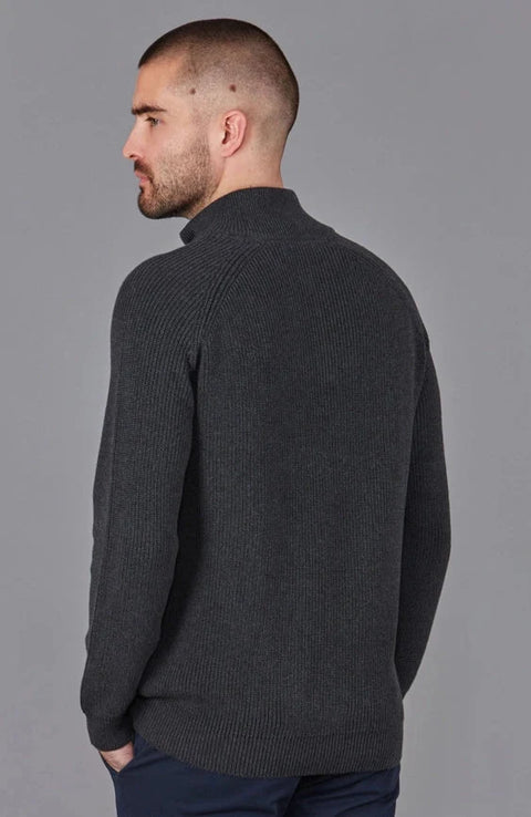 Mens Midweight Cotton Zip Neck Jumper Anthracite Grey