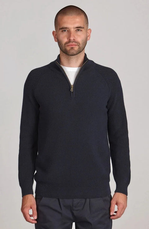 Mens Midweight Cotton Zip Neck Jumper Navy