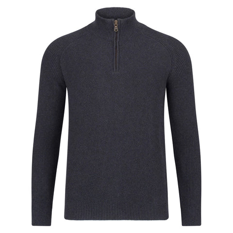Mens Midweight Cotton Zip Neck Jumper Navy