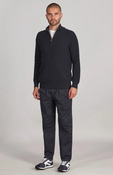 Mens Midweight Cotton Zip Neck Jumper Navy