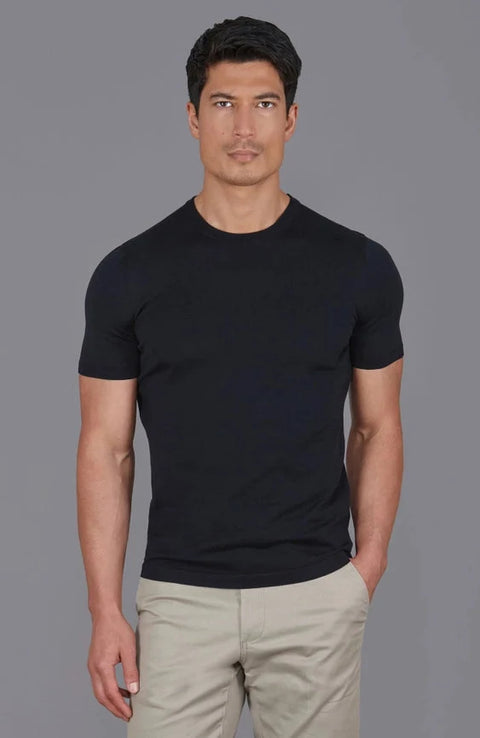 Mens Superfine Mercerised Cotton Knitted T-Shirt Black
