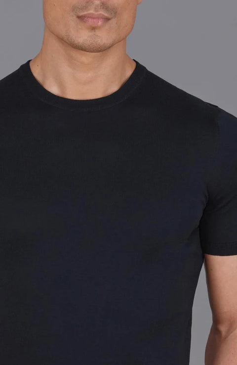 Mens Superfine Mercerised Cotton Knitted T-Shirt Black