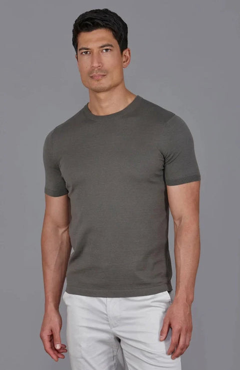 Mens Superfine Mercerised Cotton Knitted T-Shirt Charcoal