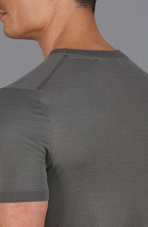 Mens Superfine Mercerised Cotton Knitted T-Shirt Charcoal