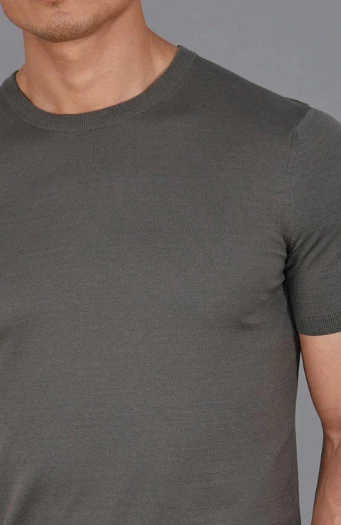 Mens Superfine Mercerised Cotton Knitted T-Shirt Charcoal
