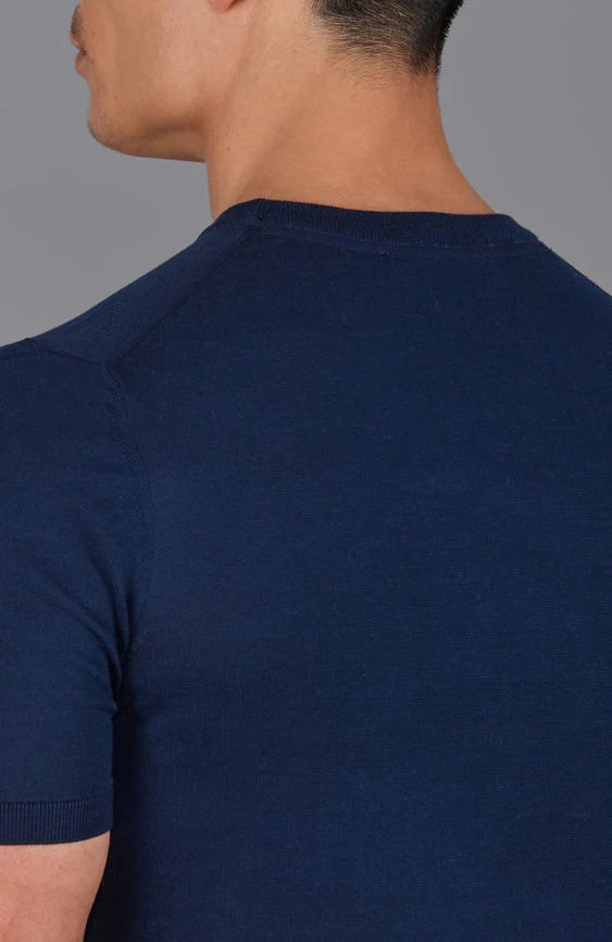 Mens Superfine Mercerised Cotton Knitted T-Shirt Navy