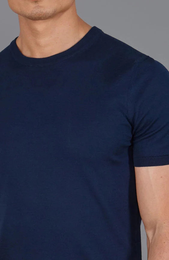 Mens Superfine Mercerised Cotton Knitted T-Shirt Navy
