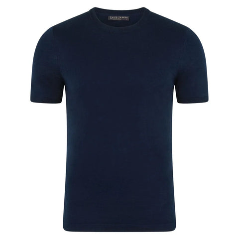 Mens Superfine Mercerised Cotton Knitted T-Shirt Navy