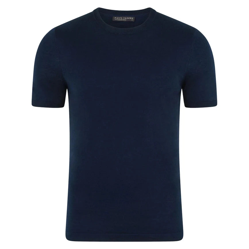 Mens Superfine Mercerised Cotton Knitted T-Shirt Navy