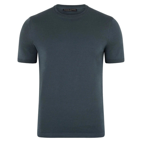 Mens Superfine Mercerised Cotton Knitted T-Shirt Steel Blue