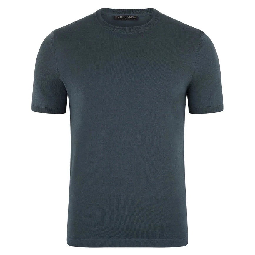 Mens Superfine Mercerised Cotton Knitted T-Shirt Steel Blue