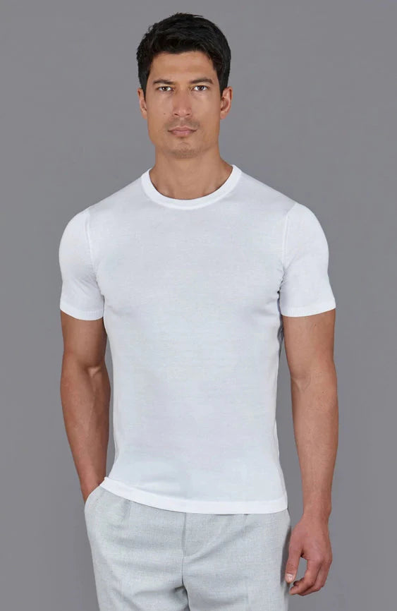 Mens Superfine Mercerised Cotton Knitted T-Shirt White