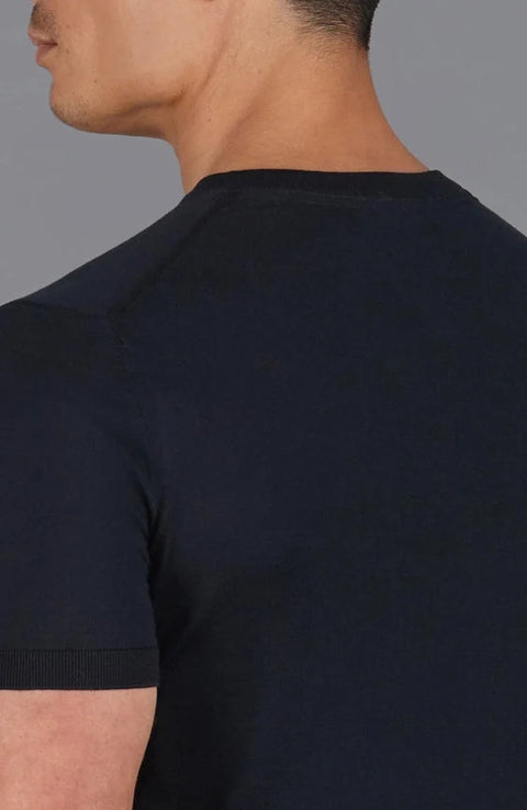 Mens Superfine Mercerised Cotton V Neck Knitted T-Shirt Black