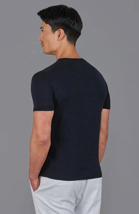 Mens Superfine Mercerised Cotton V Neck Knitted T-Shirt Black
