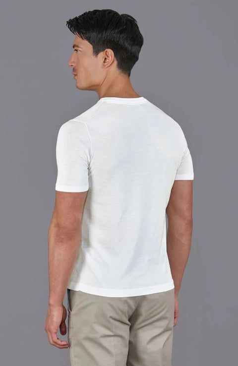 Mens Superfine Mercerised Cotton V Neck Knitted T-Shirt White