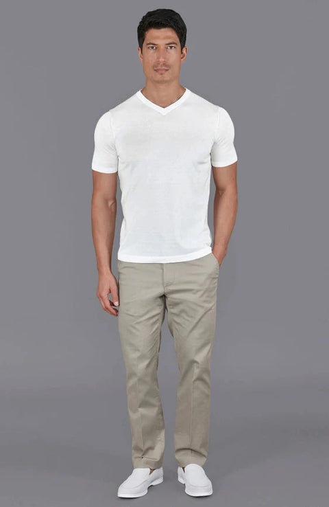 Mens Superfine Mercerised Cotton V Neck Knitted T-Shirt White