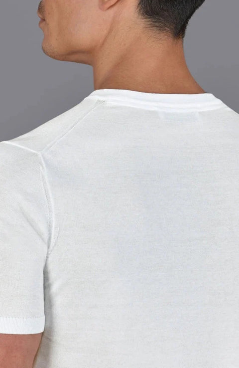 Mens Superfine Mercerised Cotton V Neck Knitted T-Shirt White