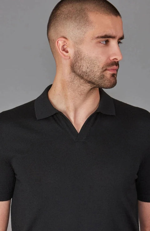 Mens Superfine Merino Silk Buttonless Polo Shirt Black