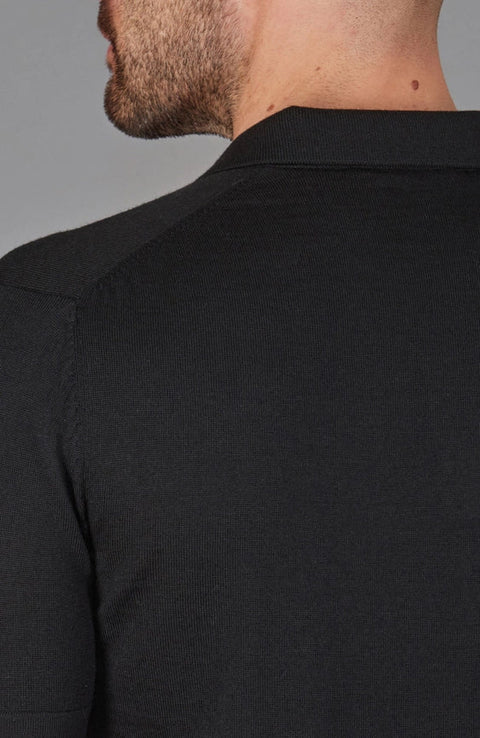 Mens Superfine Merino Silk Buttonless Polo Shirt Black