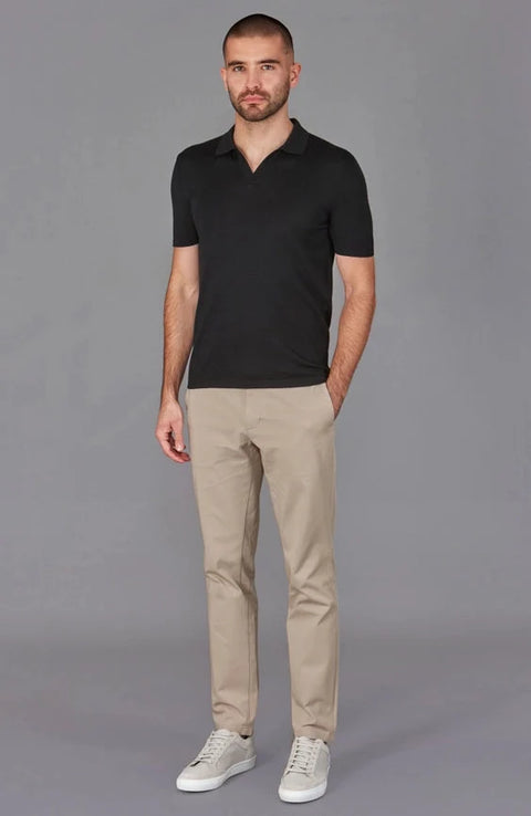 Mens Superfine Merino Silk Buttonless Polo Shirt Black