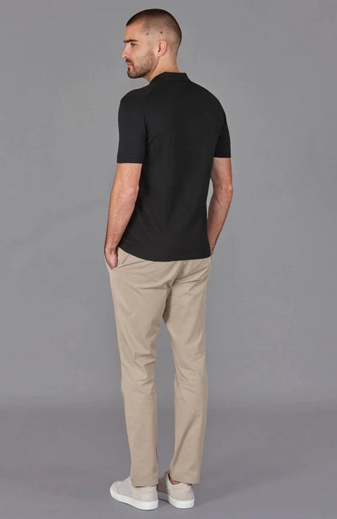 Mens Superfine Merino Silk Buttonless Polo Shirt Black