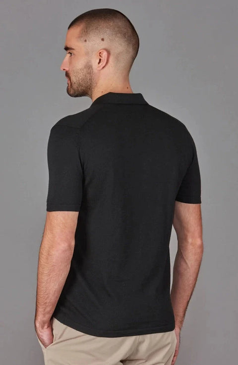 Mens Superfine Merino Silk Buttonless Polo Shirt Black