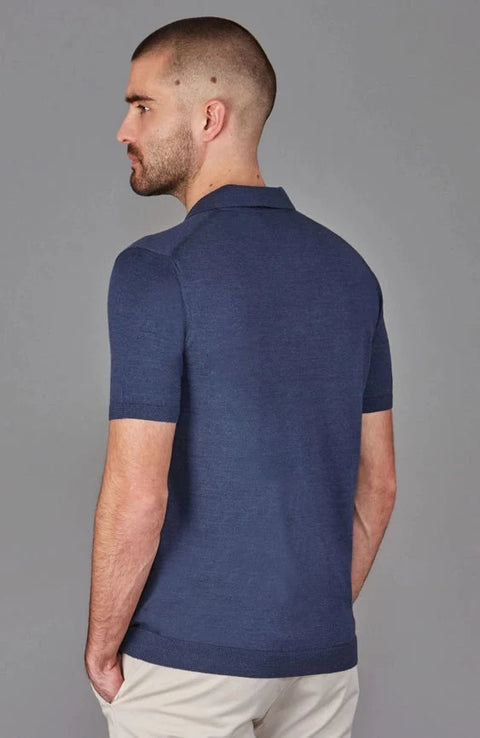 Mens Superfine Merino Silk Buttonless Polo Shirt  Slate Blue