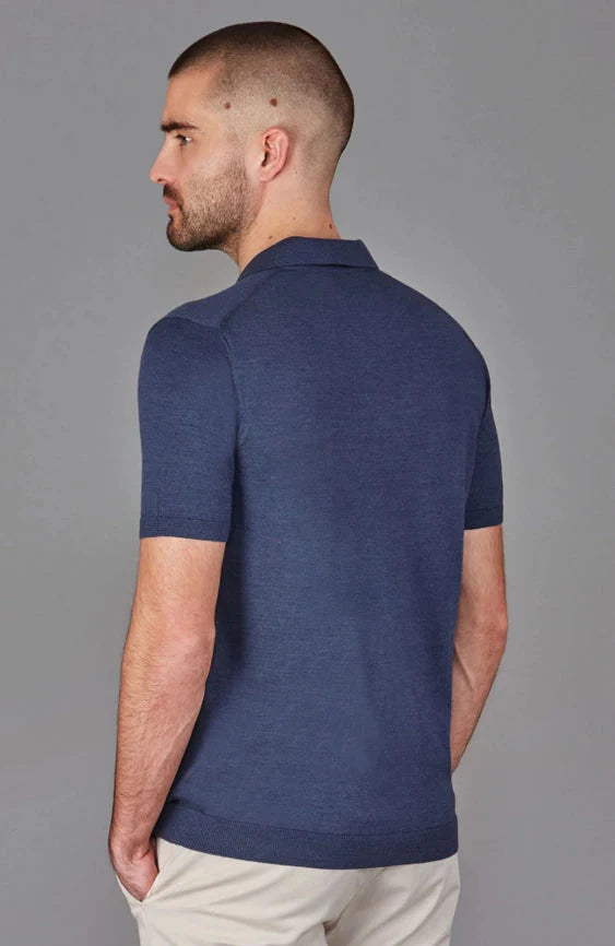 Mens Superfine Merino Silk Buttonless Polo Shirt  Slate Blue