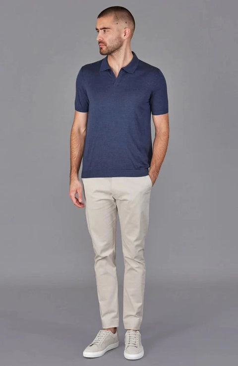Mens Superfine Merino Silk Buttonless Polo Shirt  Slate Blue