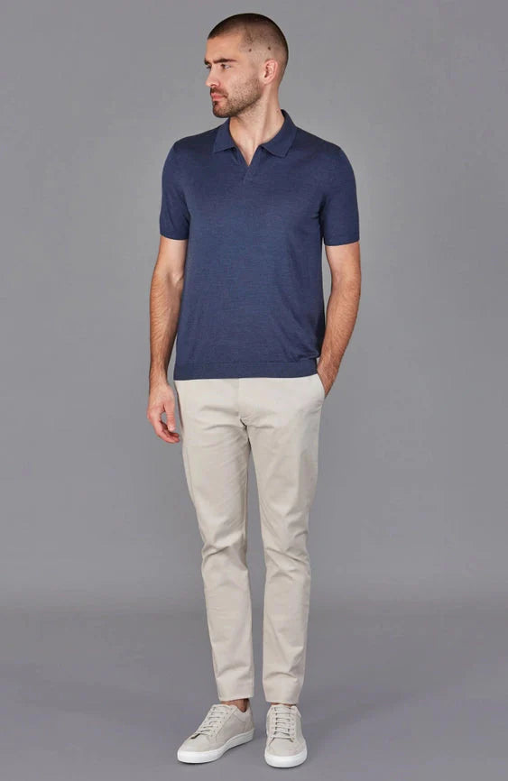 Mens Superfine Merino Silk Buttonless Polo Shirt  Slate Blue