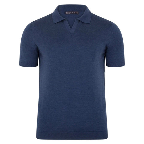Mens Superfine Merino Silk Buttonless Polo Shirt  Slate Blue