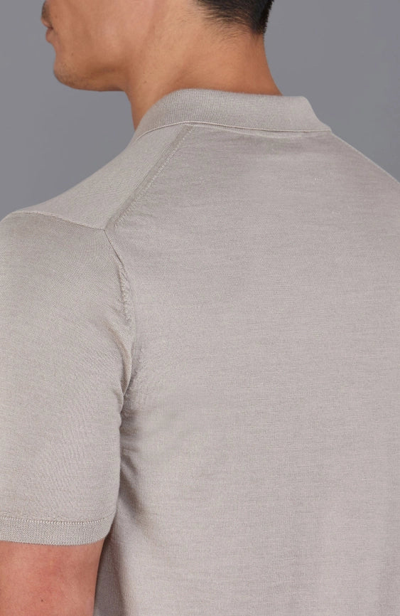 Mens Superfine Merino Silk Buttonless Polo Shirt Taupe
