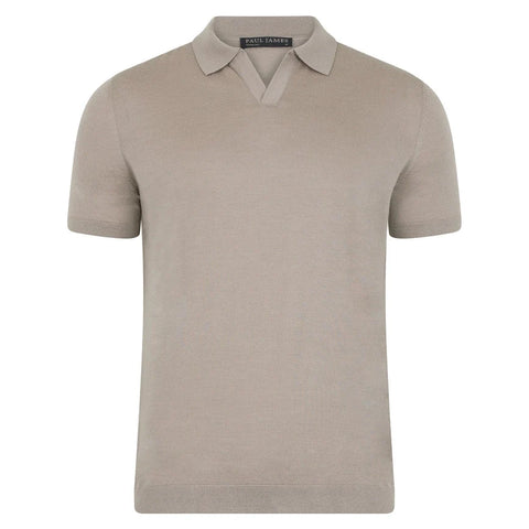 Mens Superfine Merino Silk Buttonless Polo Shirt Taupe