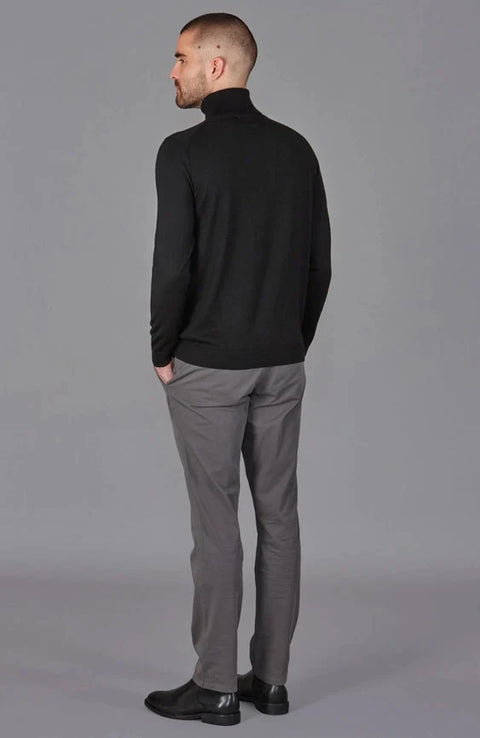 Mens Superfine Merino Silk Roll Neck Jumper Black
