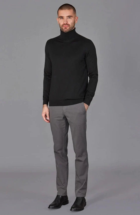 Mens Superfine Merino Silk Roll Neck Jumper Black