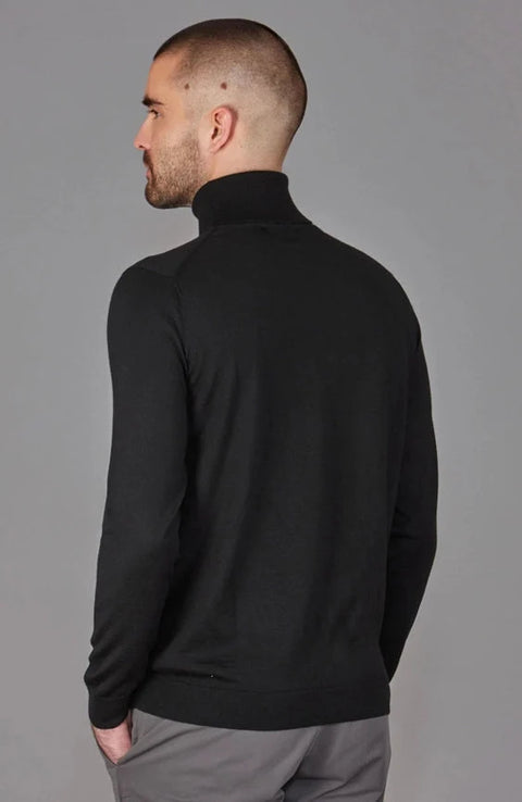 Mens Superfine Merino Silk Roll Neck Jumper Black