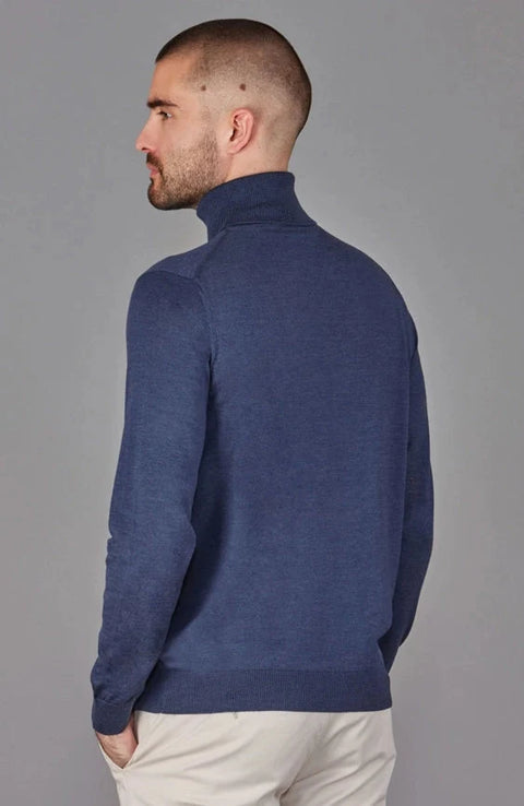 Mens Superfine Merino Silk Roll Neck Jumper  Slate Blue