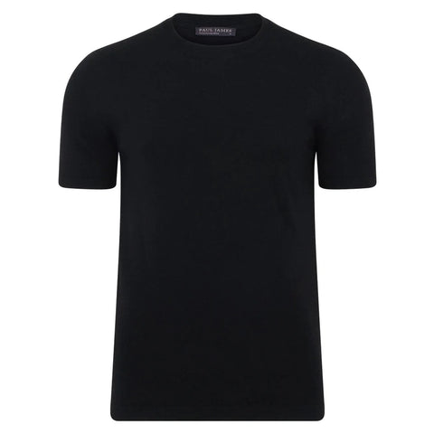 Mens Superfine Merino Wool Knitted T-Shirt Black
