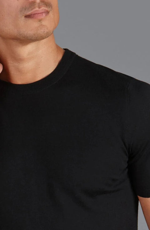 Mens Superfine Merino Wool Knitted T-Shirt Black